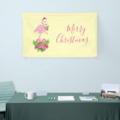 Roze Flamingo in Santa Hat met Candy Cane Bouquet Spandoek (Beurs)