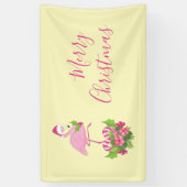 Roze Flamingo in Santa Hat met Candy Cane Bouquet Spandoek (Verticaal)