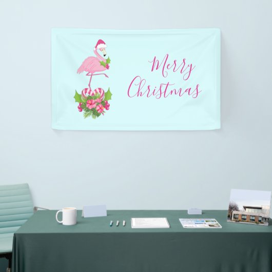 Roze Flamingo in Santa Hat met Candy Cane Bouquet Spandoek (Beurs)