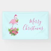 Roze Flamingo in Santa Hat met Candy Cane Bouquet Spandoek (Horizontaal)