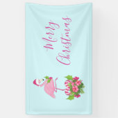 Roze Flamingo in Santa Hat met Candy Cane Bouquet Spandoek (Verticaal)