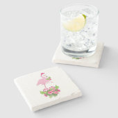 Roze Flamingo in Santa Hat met Candy Cane Bouquet Stenen Onderzetter (Zijkant)