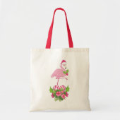 Roze Flamingo in Santa Hat met Candy Cane Bouquet Tote Bag (Voorkant)