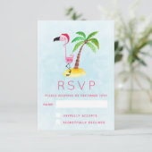 Roze Flamingo in Santa Hat RSVP (Staand voorkant)
