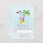 Roze Flamingo in Santa Hat RSVP (Voorkant / Achterkant)