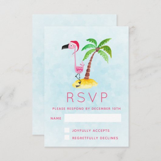 Roze Flamingo in Santa Hat RSVP (Voorkant / Achterkant)