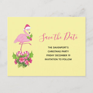 Roze Flamingo in Santa Hat Save the Date Kerstmis Uitnodiging Briefkaart