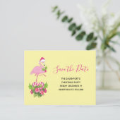Roze Flamingo in Santa Hat Save the Date Kerstmis Uitnodiging Briefkaart (Staand voorkant)