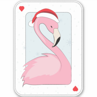 Roze Flamingo in Santa Hat Sticker