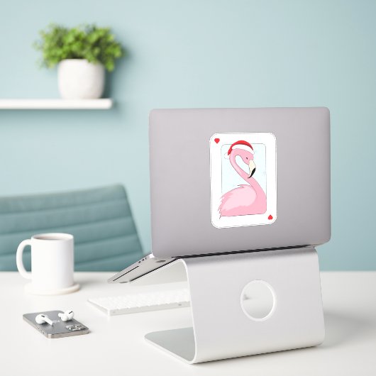 Roze Flamingo in Santa Hat Sticker (Laptop op bureau)