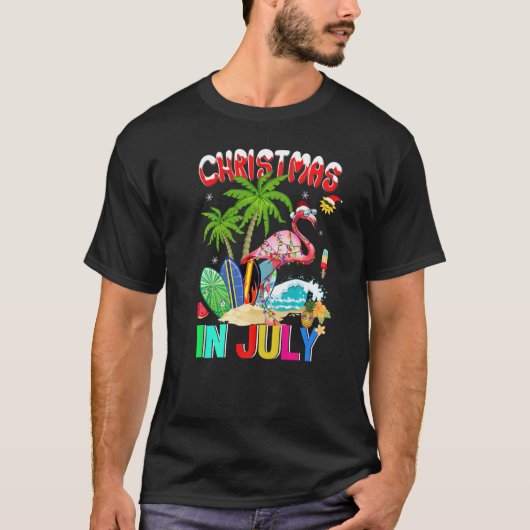 Roze flamingo in Santa Hat Sunbril Kerstmis in T-shirt (Voorkant)