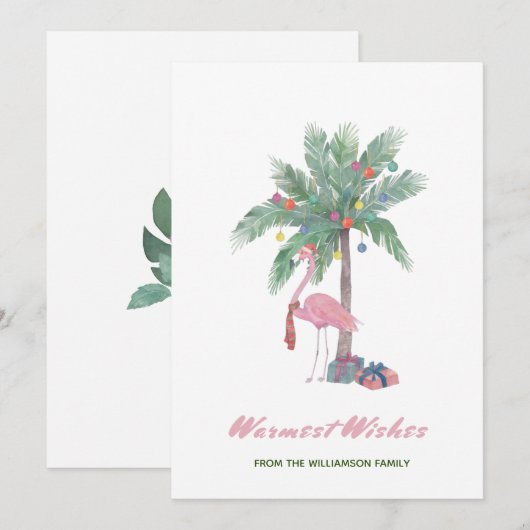 Roze flamingo in Santa Hat Warmest Wishes (Voorkant / Achterkant)