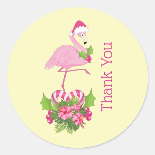 Roze Flamingo in Santa Hat Whimsical Bedankt Ronde Sticker (Voorkant)