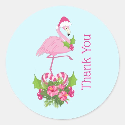 Roze Flamingo in Santa Hat Whimsical Bedankt Ronde Sticker (Voorkant)