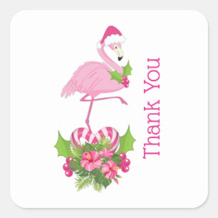 Roze Flamingo in Santa Hat Whimsical Bedankt Vierkante Sticker