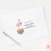Roze Flamingo in Santa Hat Whimsical Christmas Biz Ronde Sticker (Envelop)