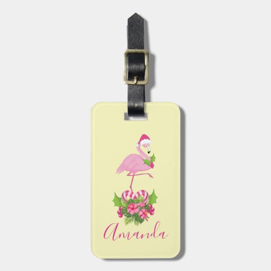 Roze flamingo in Santa Hat Whimsical Kerstmis Bagagelabel (Voorkant verticaal)