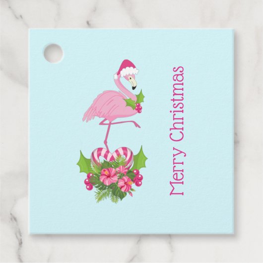 Roze flamingo in Santa Hat Whimsical Kerstmis Bedankjes Labels (Voorkant)