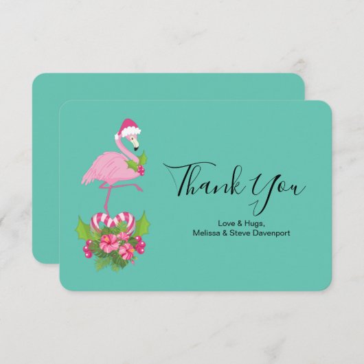 Roze flamingo in Santa Hat Whimsical Kerstmis Bedankkaart (Voorkant / Achterkant)