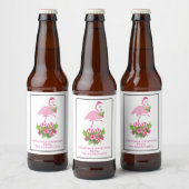 Roze flamingo in Santa Hat Whimsical Kerstmis Bier Etiket (Flessen)