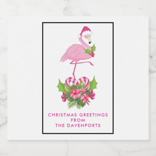 Roze flamingo in Santa Hat Whimsical Kerstmis Bier Etiket (Enkel label)
