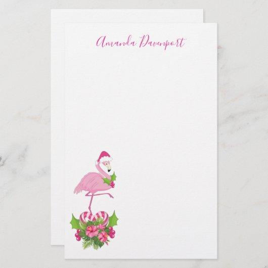 Roze flamingo in Santa Hat Whimsical Kerstmis Briefpapier (Voorkant / Achterkant)