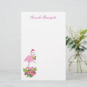 Roze flamingo in Santa Hat Whimsical Kerstmis Briefpapier (Staand voorkant)