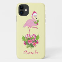 Roze flamingo in Santa Hat Whimsical Kerstmis