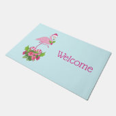Roze flamingo in Santa Hat Whimsical Kerstmis Deurmat (Schuin)