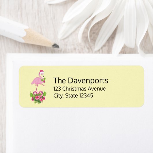 Roze flamingo in Santa Hat Whimsical Kerstmis Etiket (Insitu)