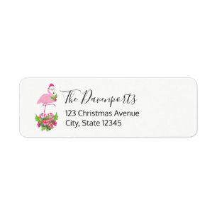 Roze flamingo in Santa Hat Whimsical Kerstmis Etiket