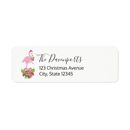 Roze flamingo in Santa Hat Whimsical Kerstmis Etiket (Voorkant)