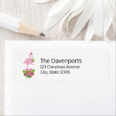 Roze flamingo in Santa Hat Whimsical Kerstmis Etiket (Insitu)