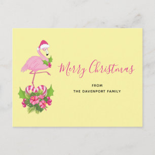 Roze flamingo in Santa Hat Whimsical Kerstmis Feestdagenkaart