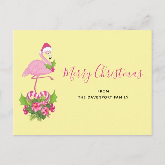 Roze flamingo in Santa Hat Whimsical Kerstmis Feestdagenkaart (Voorkant)