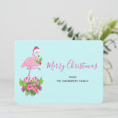 Roze flamingo in Santa Hat Whimsical Kerstmis Feestdagenkaart (Staand voorkant)