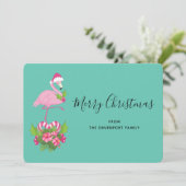 Roze flamingo in Santa Hat Whimsical Kerstmis Feestdagenkaart (Staand voorkant)