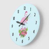 Roze flamingo in Santa Hat Whimsical Kerstmis Grote Klok (Hoek)