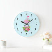 Roze flamingo in Santa Hat Whimsical Kerstmis Grote Klok (Huis)