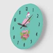 Roze flamingo in Santa Hat Whimsical Kerstmis Grote Klok (Hoek)