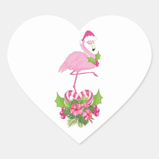 Roze flamingo in Santa Hat Whimsical Kerstmis Hart Sticker (Voorkant)