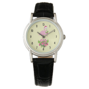 Roze flamingo in Santa Hat Whimsical Kerstmis Horloge