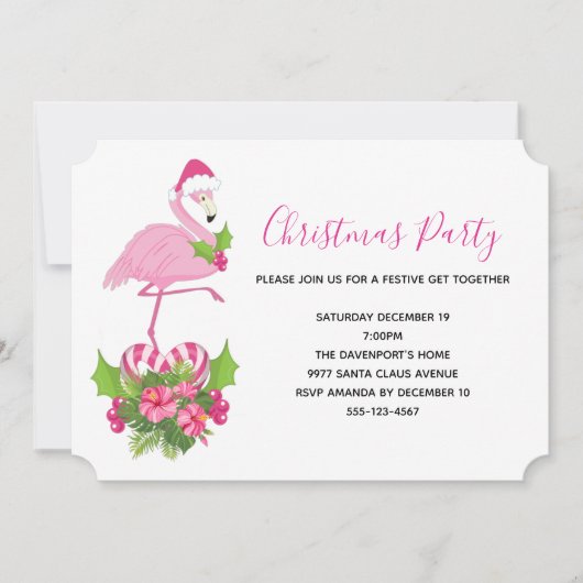 Roze flamingo in Santa Hat Whimsical Kerstmis Kaart (Voorkant)