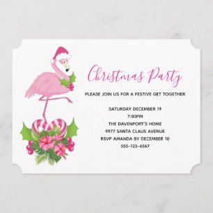 Roze flamingo in Santa Hat Whimsical Kerstmis Kaart