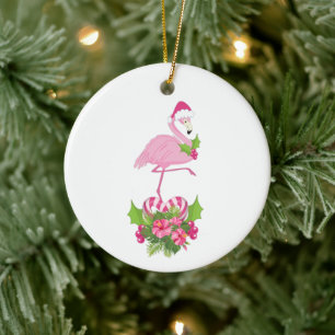 Roze flamingo in Santa Hat Whimsical Kerstmis Keramisch Ornament