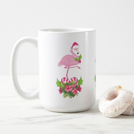 Roze flamingo in Santa Hat Whimsical Kerstmis Koffiemok (Met donut)