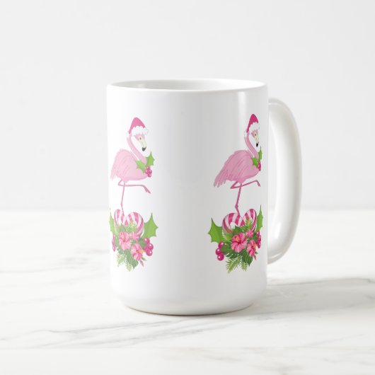Roze flamingo in Santa Hat Whimsical Kerstmis Koffiemok (Voorkant rechts)
