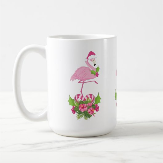 Roze flamingo in Santa Hat Whimsical Kerstmis Koffiemok (Links)