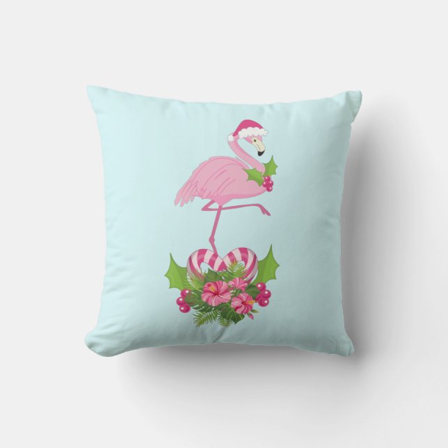 Roze flamingo in Santa Hat Whimsical Kerstmis Kussen (Voorkant)