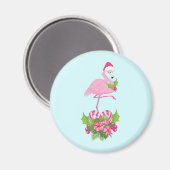 Roze flamingo in Santa Hat Whimsical Kerstmis Magneet (Voorkant / Achterkant)